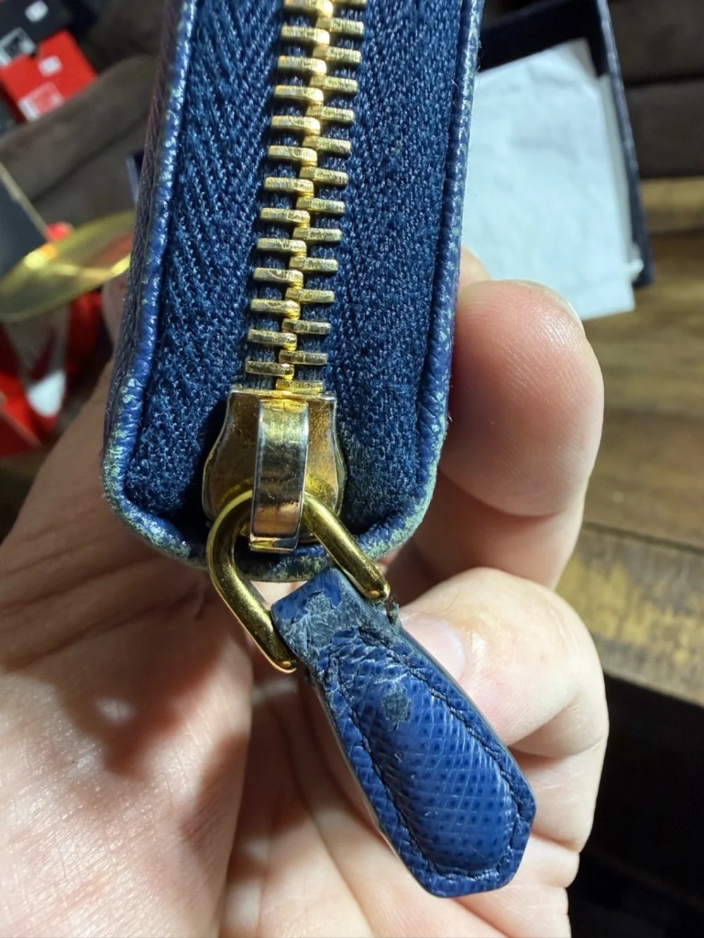 Prada Blue Saffiano Leather Zip Wallet with Gold Logo - Picture 3 of 16